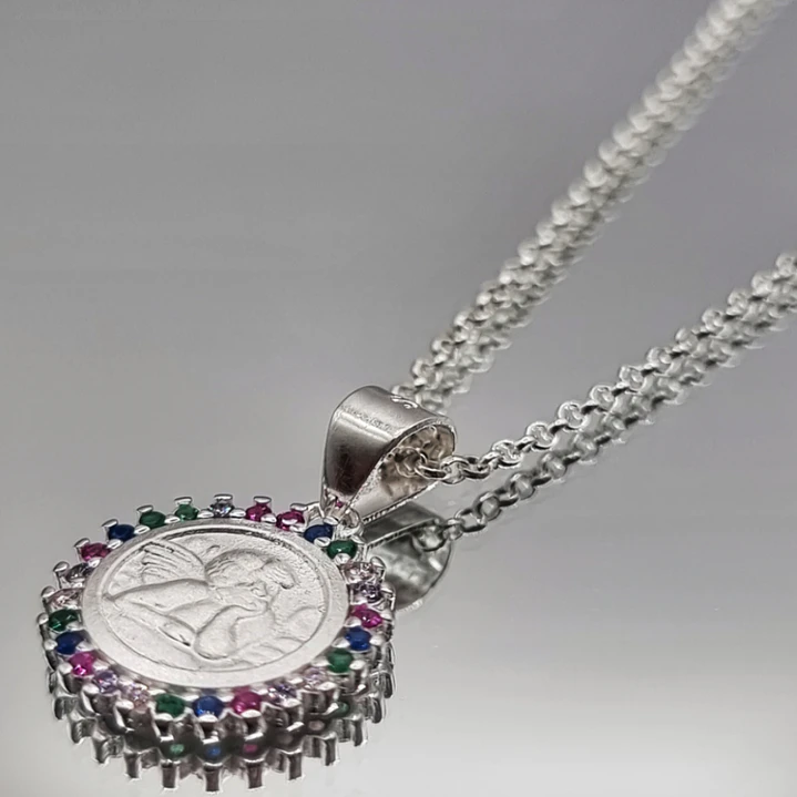 Collar Ángel de la Guarda Circones Multicolor en Plata 925 2