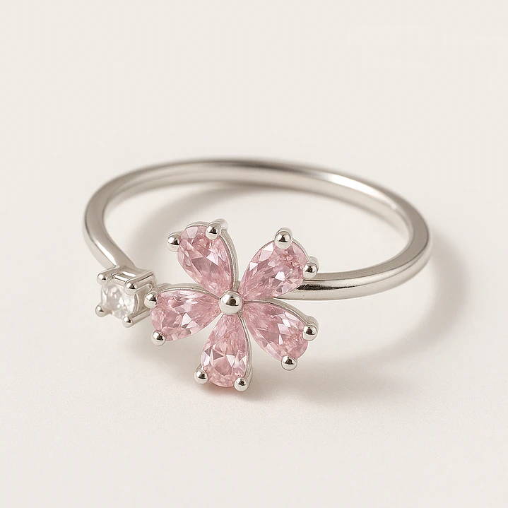 Anillo Ajustable Plata 925 Mariposa Flor Circones Rosa Francia  1
