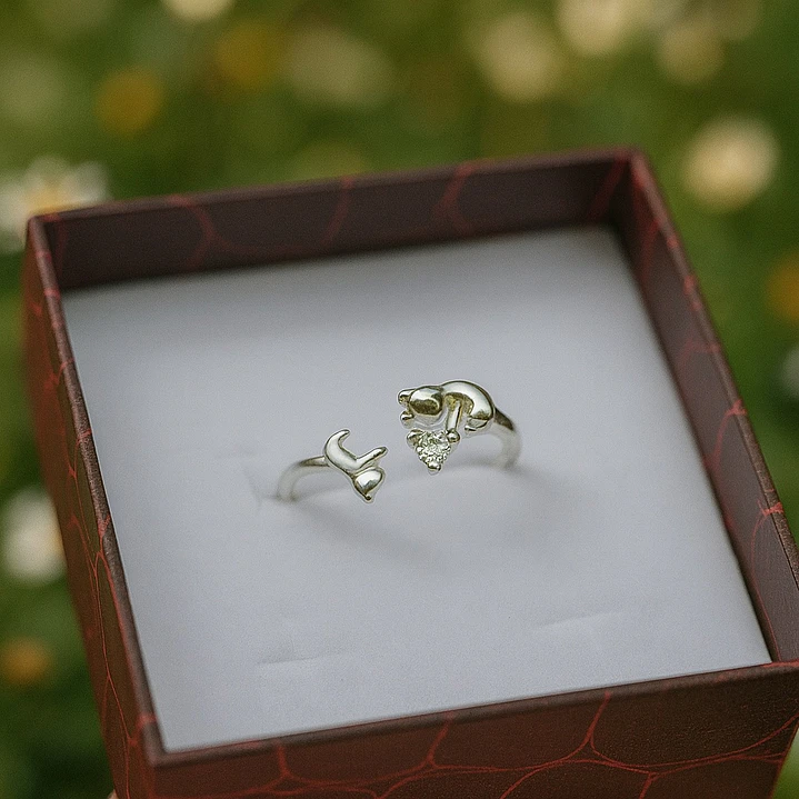 Anillo Ajustable Gatito Circón Plata 925 2