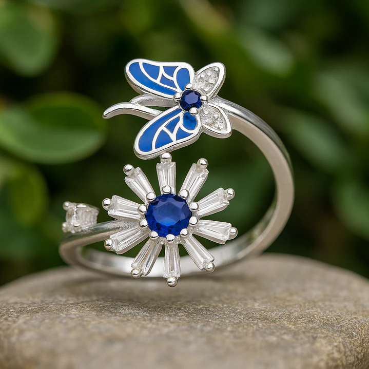 Anillo Ajustable Plata 925 Mariposa Flor Margarita Circones Zafiro 3