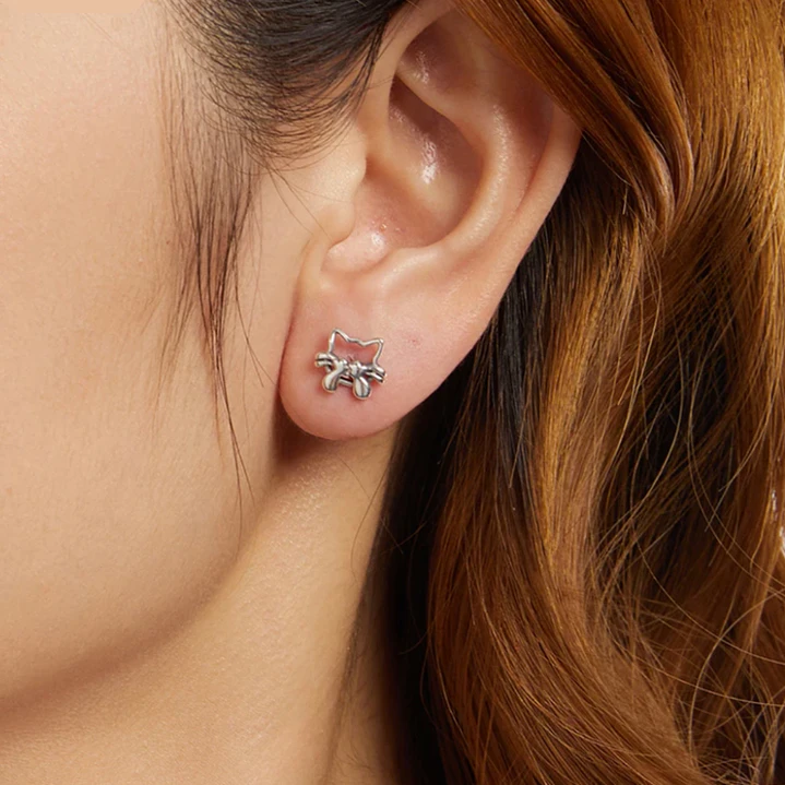 Aros Plata 925 Gatito Dulce  2