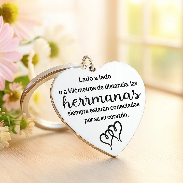 Llavero Hermanas en Acero Inoxidable Frase Sentimental Emotiva  3
