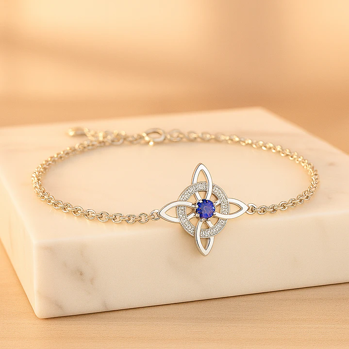 Pulsera Nudo de Bruja Circón Azul en Plata 925  3