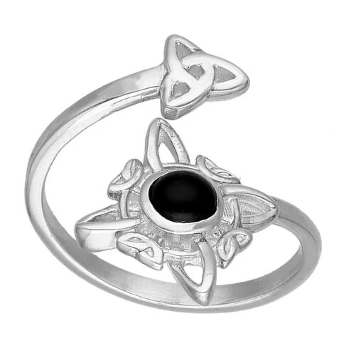 Anillo Ajustable Plata 925 Nudo de Brujas Triqueta Ónix  1