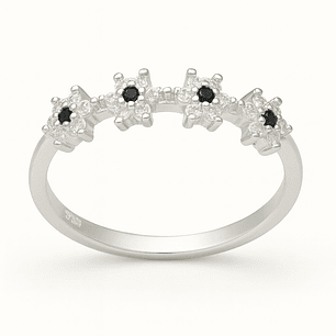 Anillo en Plata 925 Flores Circones Ónix 