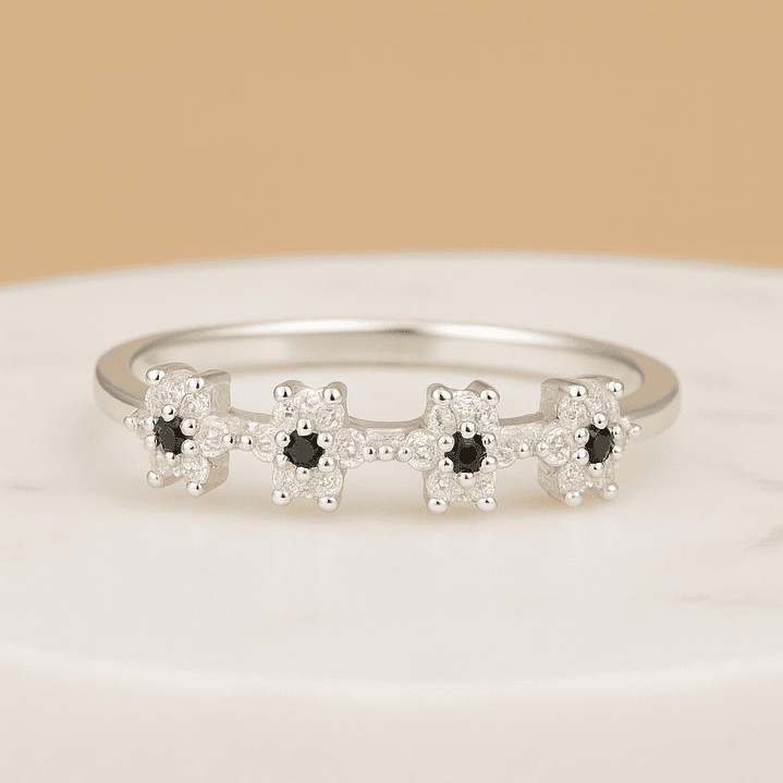 Anillo en Plata 925 Flores Circones Ónix  3