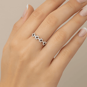 Anillo en Plata 925 Flores Circones Ónix 