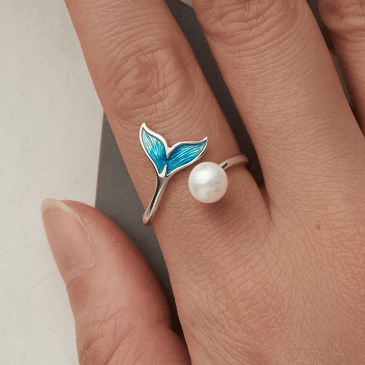 Anillo Ajustable Cola de Sirena con Perla en Plata 925 2