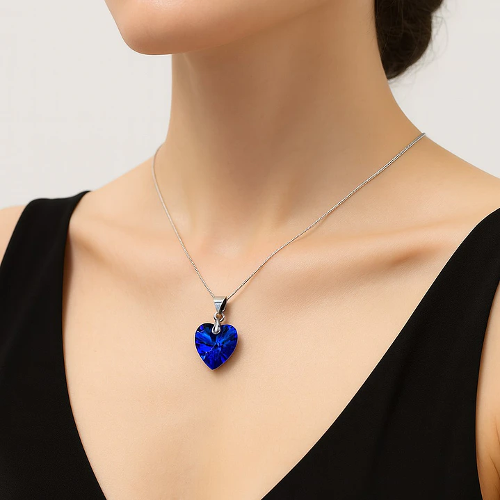 Collar Cristal Austriaco Azul 14mm en Plata 925  2