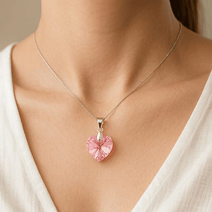 Collar Cristal Austriaco Rosa Francia 14mm en Plata 925 