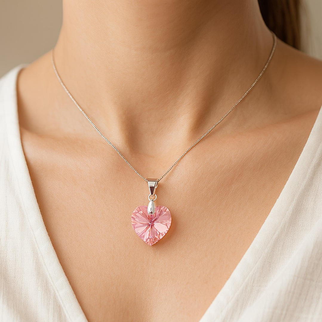 Collar Cristal Austriaco Rosa Francia 14mm en Plata 925  2