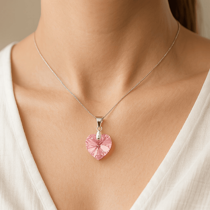 Collar Cristal Austriaco Rosa Francia 14mm en Plata 925  2