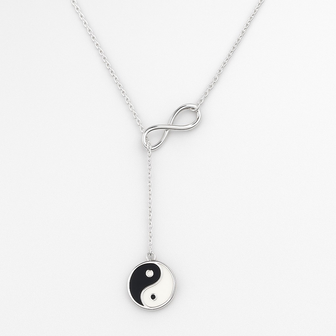 Collar Plata 925 Ajustable Infinito Yin Yang Esmaltado  1