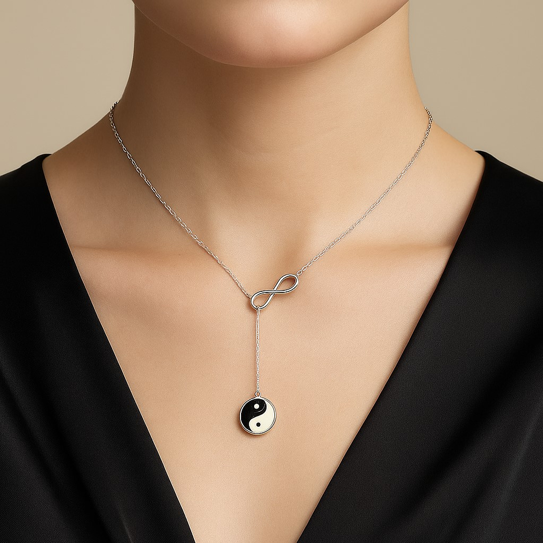 Collar Plata 925 Ajustable Infinito Yin Yang Esmaltado  2