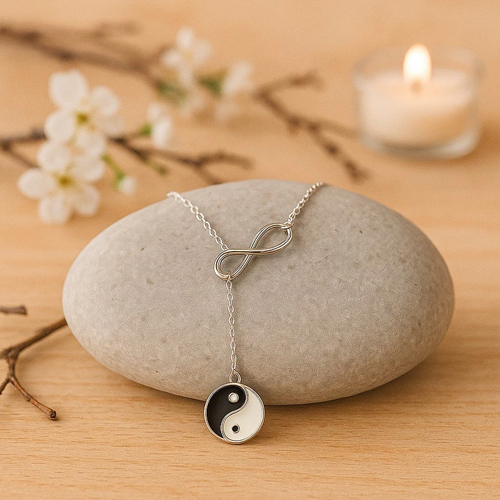 Collar Plata 925 Ajustable Infinito Yin Yang Esmaltado  3