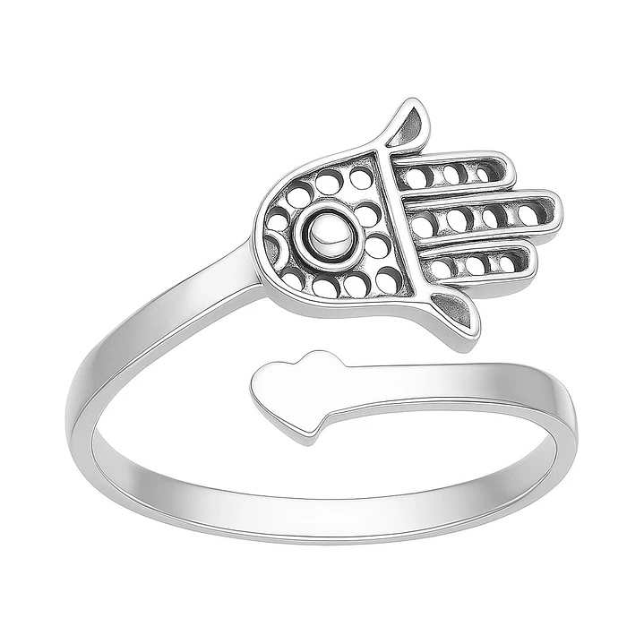 Anillo Ajustable en Plata 925 Mano de Fátima Corazón 1