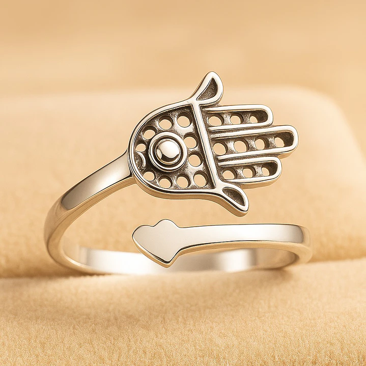 Anillo Ajustable en Plata 925 Mano de Fátima Corazón 3