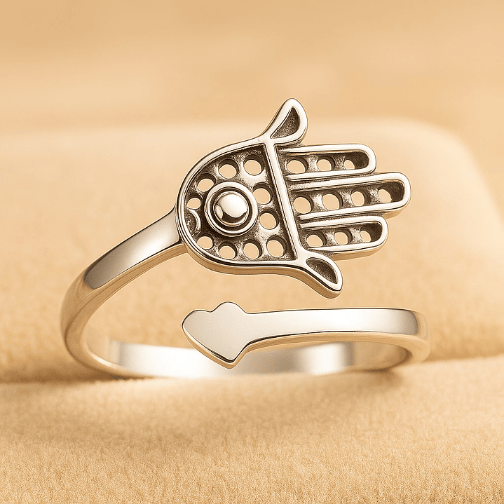 Anillo Ajustable en Plata 925 Mano de Fátima Corazón 3