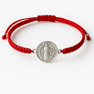 Pulsera Mini Baby Hilo Rojo Ajustable San Benito Plata 925