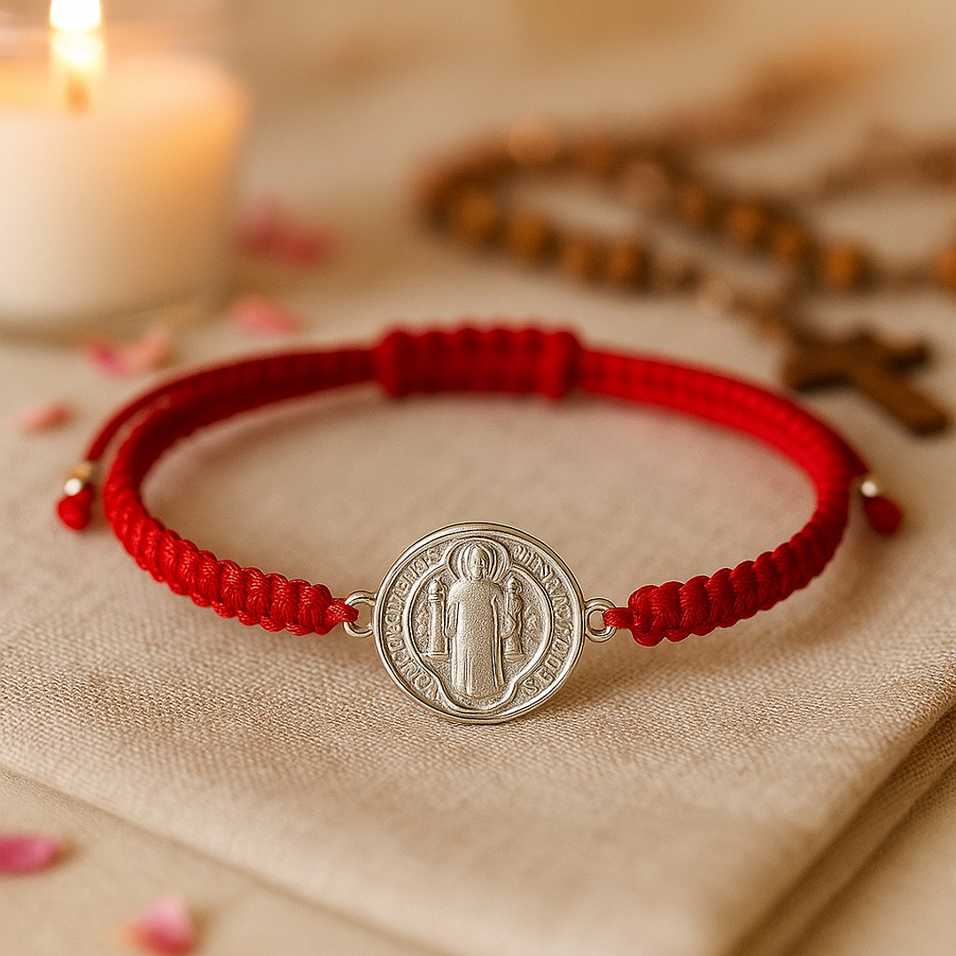 Pulsera Mini Baby Hilo Rojo Ajustable San Benito Plata 925 3