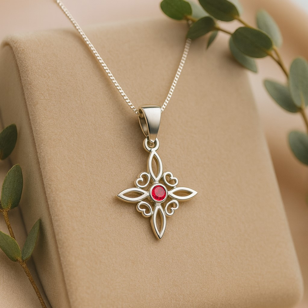 Collar Nudo de Brujas Circón Rubí en Plata 925  3