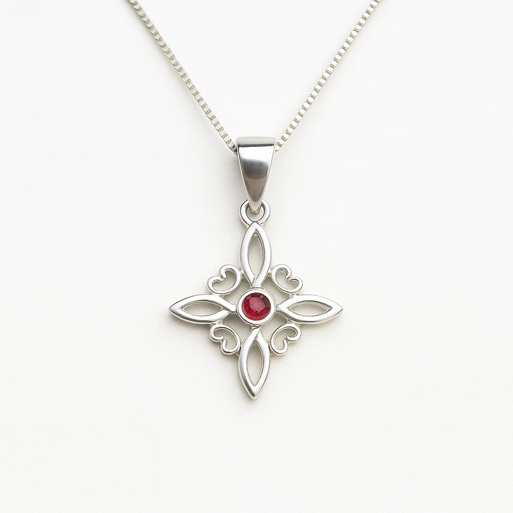 Collar Nudo de Brujas Circón Rubí en Plata 925  1