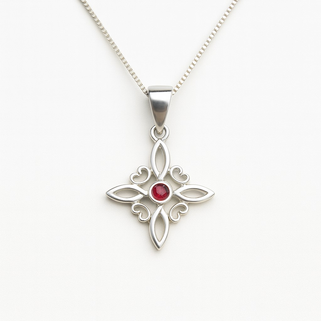 Collar Nudo de Brujas Circón Rubí en Plata 925  1