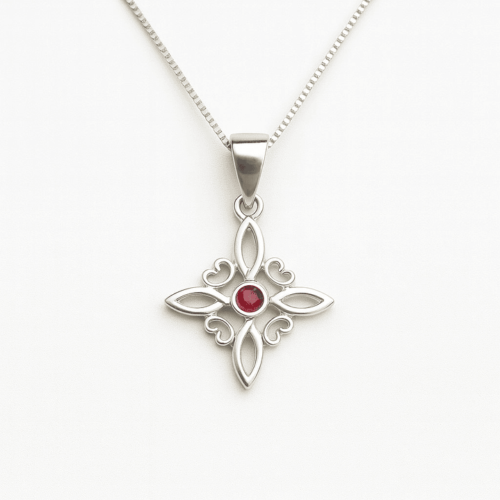 Collar Nudo de Brujas Circón Rubí en Plata 925  1