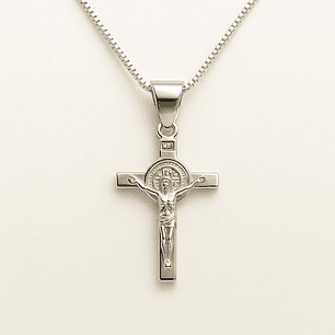 Collar Crucifijo San Benito Plata 925 