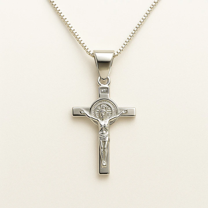 Collar Crucifijo San Benito Plata 925 50cm 1