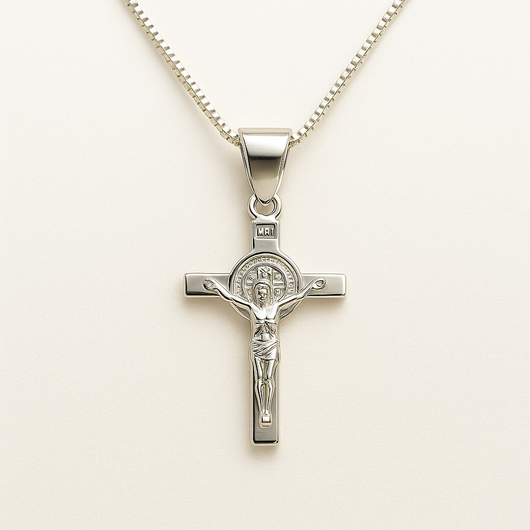 Collar Crucifijo San Benito Plata 925  1