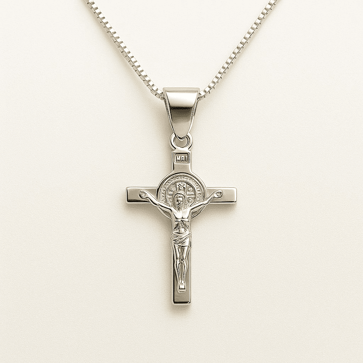 Collar Crucifijo San Benito Plata 925  1