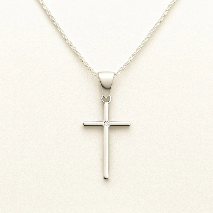 Collar Cruz Circón Minimalista 50cm Plata 925  1