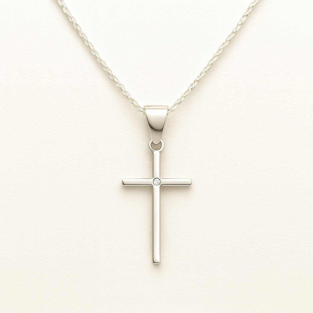 Collar Cruz Circón Minimalista en Plata 925  1