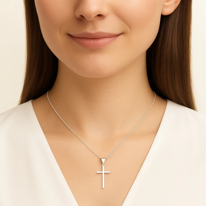 Collar Cruz Circón Minimalista 50cm Plata 925  2