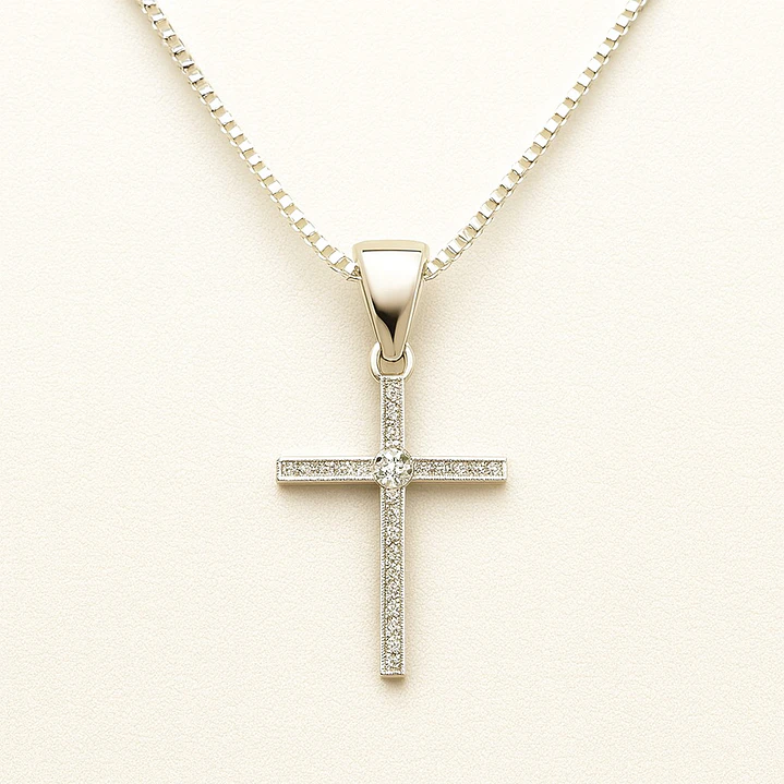 Collar Cruz Circón Brillante en Plata 925 50cm 1