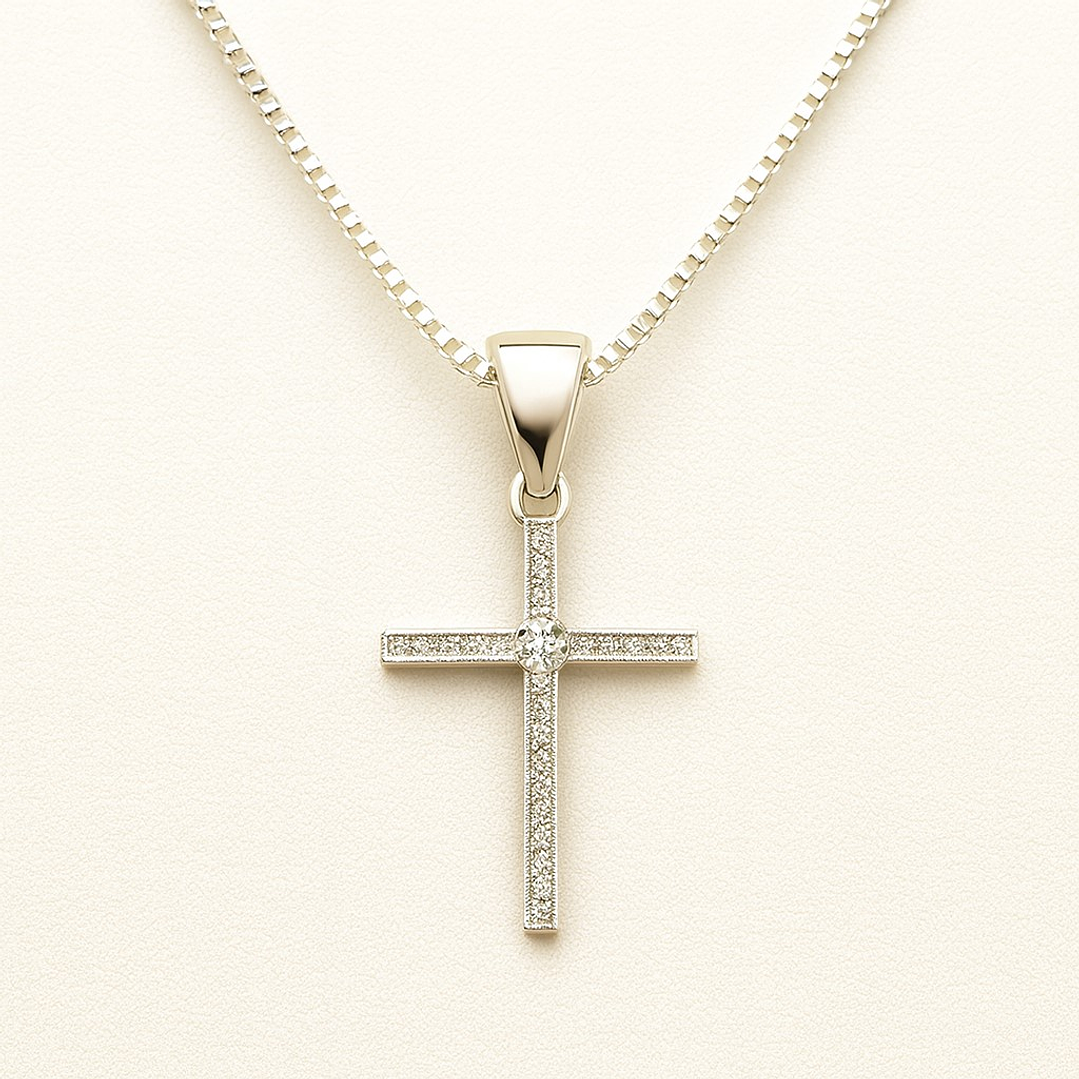 Collar Cruz Circón Brillante en Plata 925  1