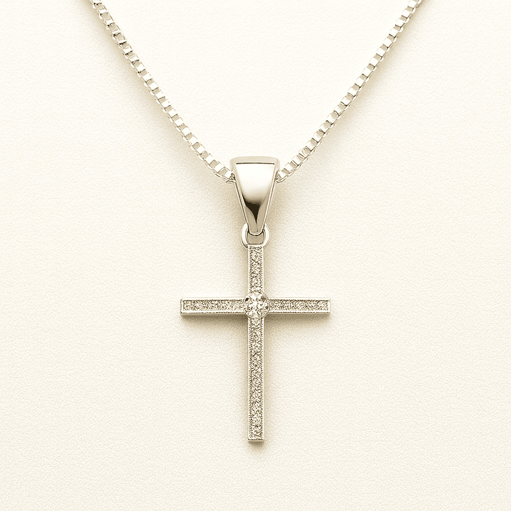 Collar Cruz Circón Brillante en Plata 925  1