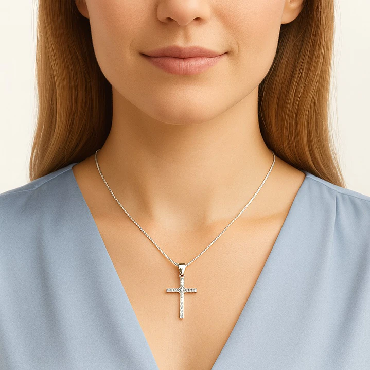 Collar Cruz Circón Brillante en Plata 925 50cm 2