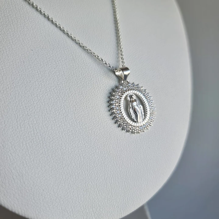 Collar Virgen De Los Rayos Milagrosa en Plata 925  2