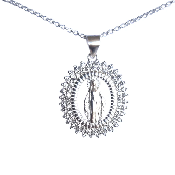 Collar Virgen De Los Rayos Milagrosa en Plata 925  1