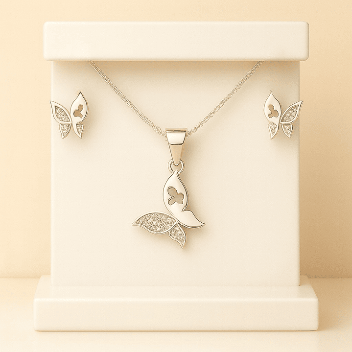 Conjunto Collar y Aros Mariposa Elegante en Plata 925  3
