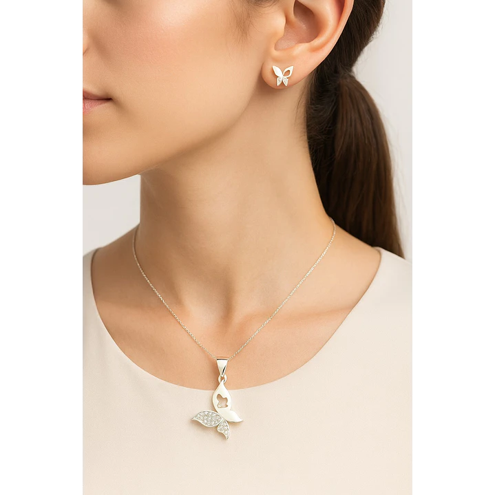 Conjunto Collar y Aros Mariposa Elegante en Plata 925  2