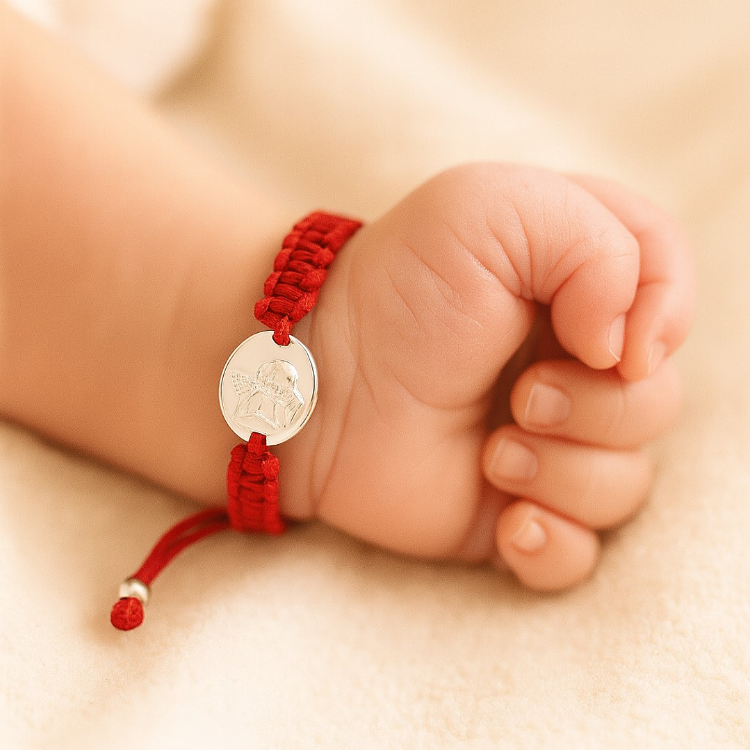 Pulsera Mini Baby Hilo Rojo Ajustable Ángel De La Guarda en Plata 925 2