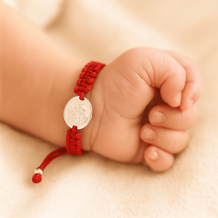 Pulsera Mini Baby Hilo Rojo Ajustable Ángel De La Guarda en Plata 925 2