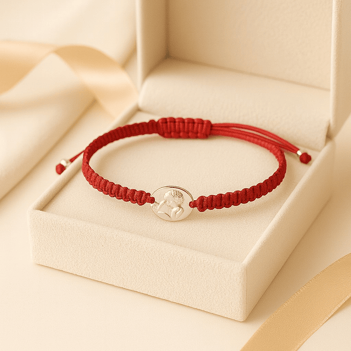 Pulsera Mini Baby Hilo Rojo Ajustable Ángel De La Guarda en Plata 925 3