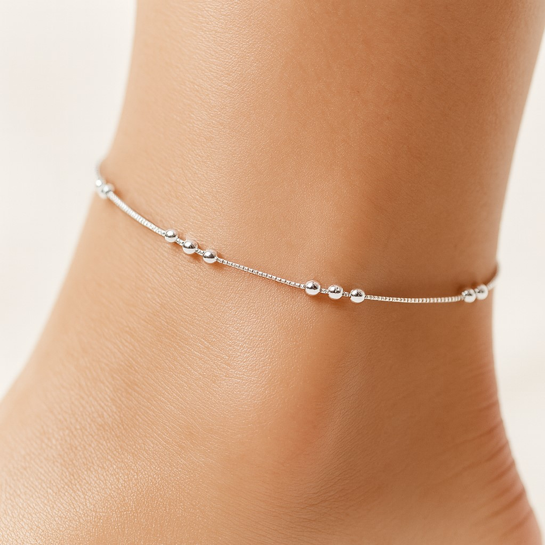 Tobillera Veneciana con Esferas en Plata 925  2