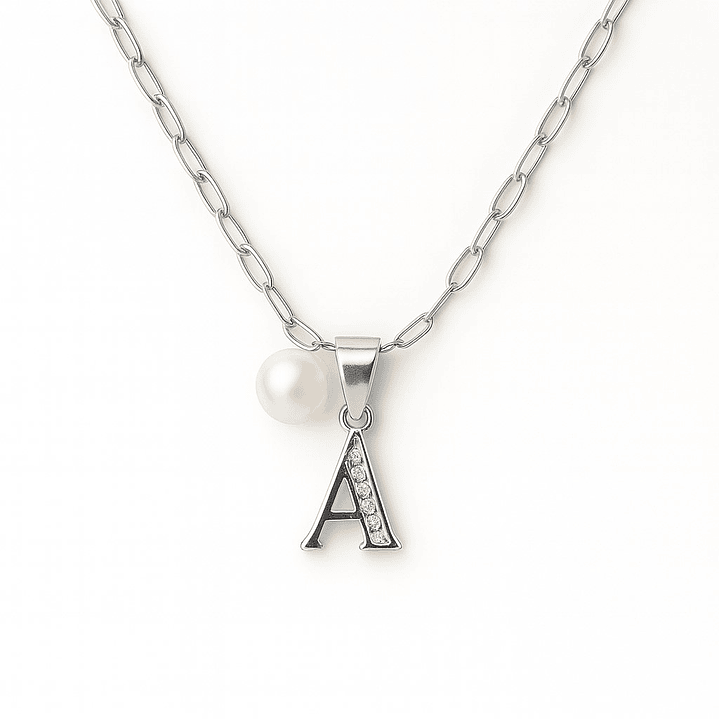Collar Letra A Circón Perla De Rio Plata Ley 925 1