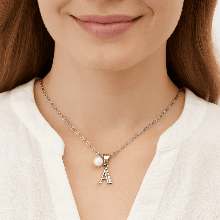 Collar Letra A Circón Perla De Rio Plata Ley 925 2