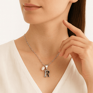 Collar Letra R Circón Perla De Rio Plata Ley 925 